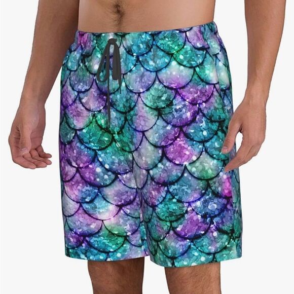 Bonlor Mens Swim Trunks Fish Scale Board Shorts Mesh Lining Beach Swim Shorts - Picture 16 of 16